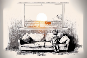 mikedev_small_child_in_a_bed_couch_in_a_grass_field_watching_th_61452ead-d64d-4684-8384-630afd81c6db