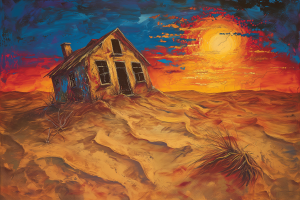 mikedevita_house_drowned_in_sand_desert_sun_in_the_background_a_ca3488a6-1d1a-48bf-9eb4-5c143bf5fa04